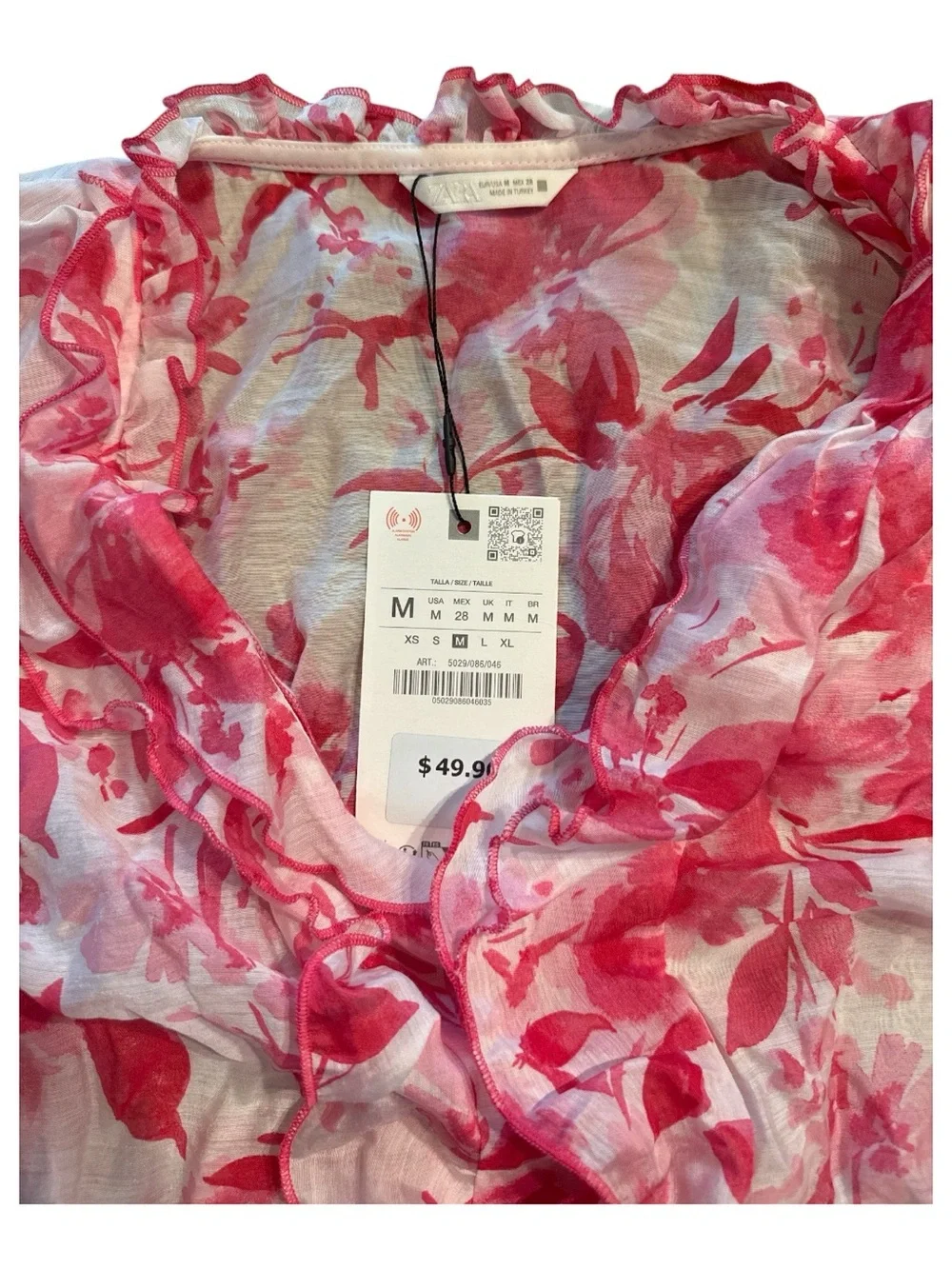 Zara Pink Floral Ruffle Chiffon Blouse